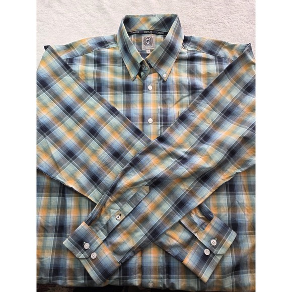 Cinch Other - Cinch Men's M Plaid Western Shirt Blue Orange Button Down Rodeo Ranch 100% Cott